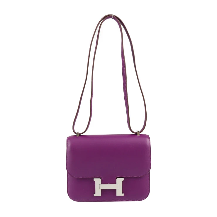 Hermes (Stamp T) Size 18 Swift leather Constance 3 Mini Anemone Purple in Color with Palladium Hardware