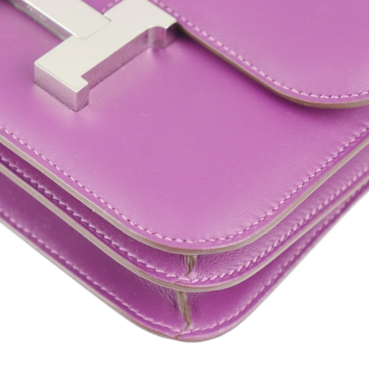 Hermes (Stamp T) Size 18 Swift leather Constance 3 Mini Anemone Purple in Color with Palladium Hardware