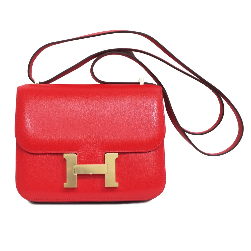 Hermes (Stamp B) Size 18 Chevre leather Constance 3 Mini Rouge Casaque in Color with Gold Hardware
