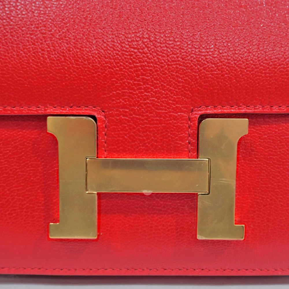 Hermes (Stamp B) Size 18 Chevre leather Constance 3 Mini Rouge Casaque in Color with Gold Hardware