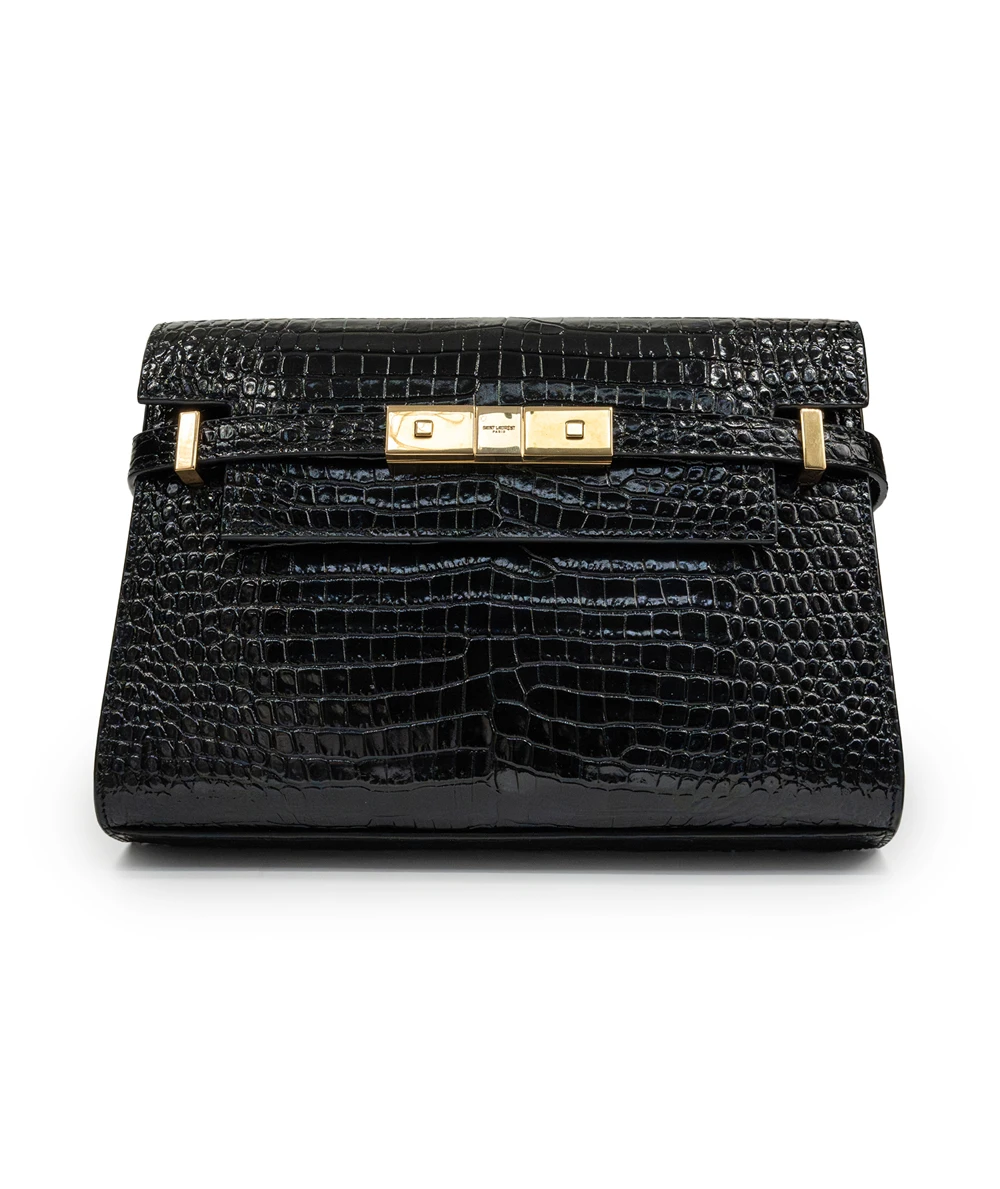 Saint Laurent Manhattan Crocodile-embossed Shiny Leather Shoulder Bag