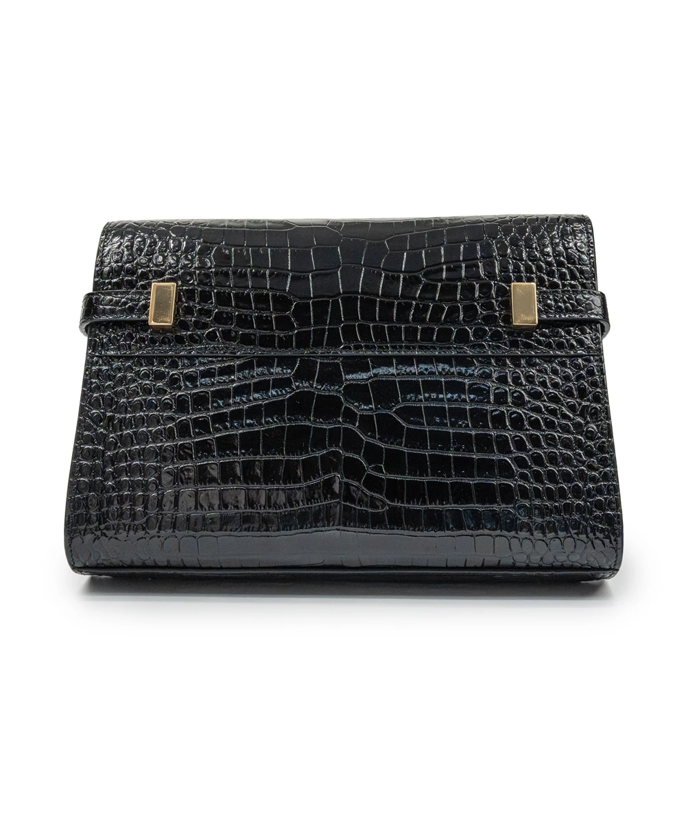 Saint Laurent Manhattan Crocodile-embossed Shiny Leather Shoulder Bag