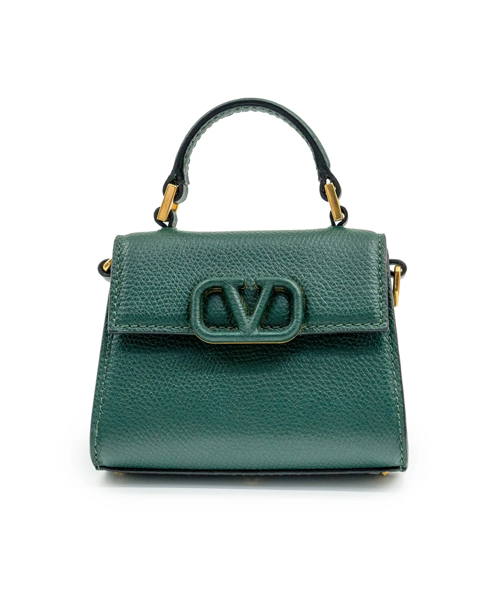 Valentino Garavani VSLING Micro Handbag in Dark Green Calfskin Leather with VLogo Signature Closure