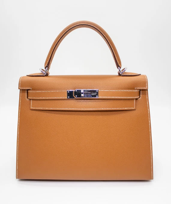 Hermes Size 28 Kelly Epsom Leather Handbag in Gold Color with Palladium Hardware