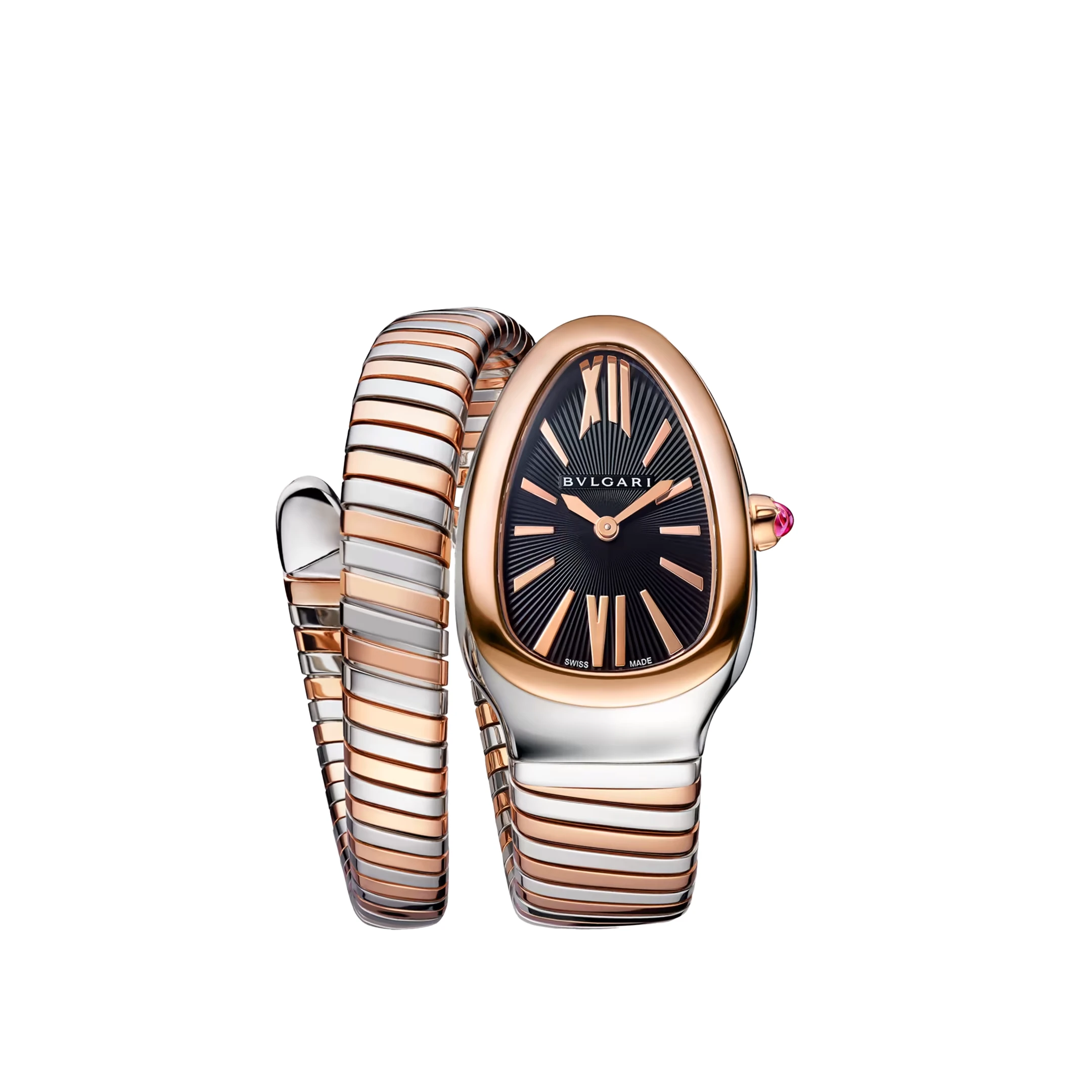 Bvlgari 2024 Black Serpenti Tubogas 102123 18k Rose Gold & Stainless Steel Quartz Women's Watch 35 mm