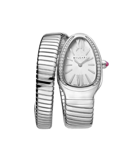 Bvlgari 2024 Serpenti Tubogas 101827 White Stainless Steel Diamond Bezel 35 mm