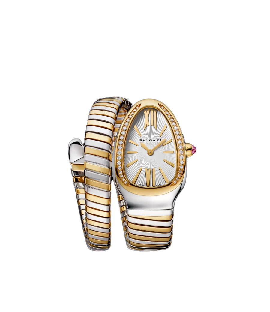 Bvlgari 2024 White Serpenti Tubogas 103548 18k Yellow Gold & Stainless Steel Diamond Bezel 35 mm