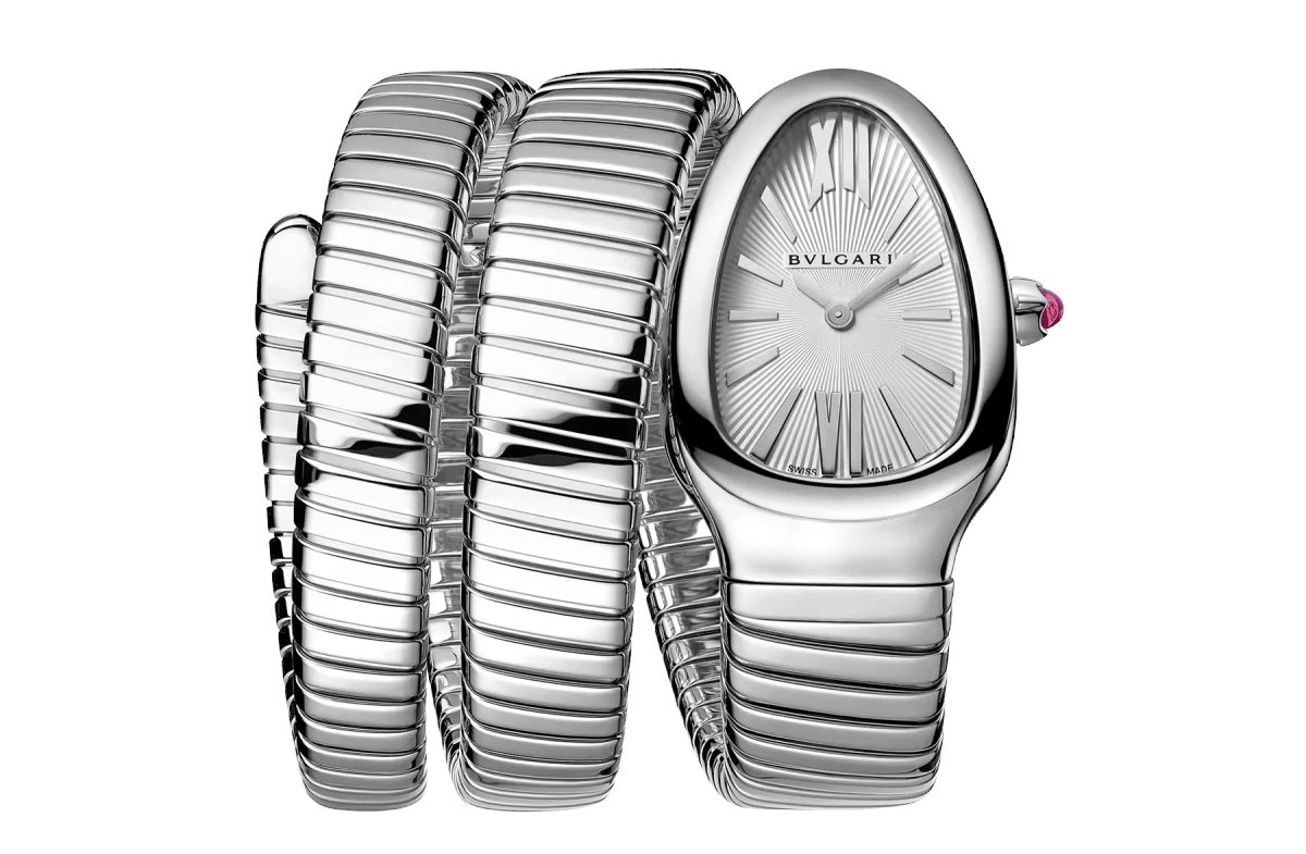 Bvlgari 2024 White Serpenti Tubogas 101911 Stainless Steel Quartz Women's Watch 35 mm
