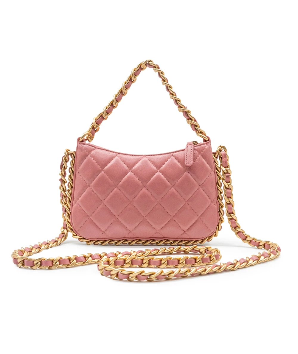 Chanel Coral Color Clutch with Chain in Lambskin Leather and Gold Hardware