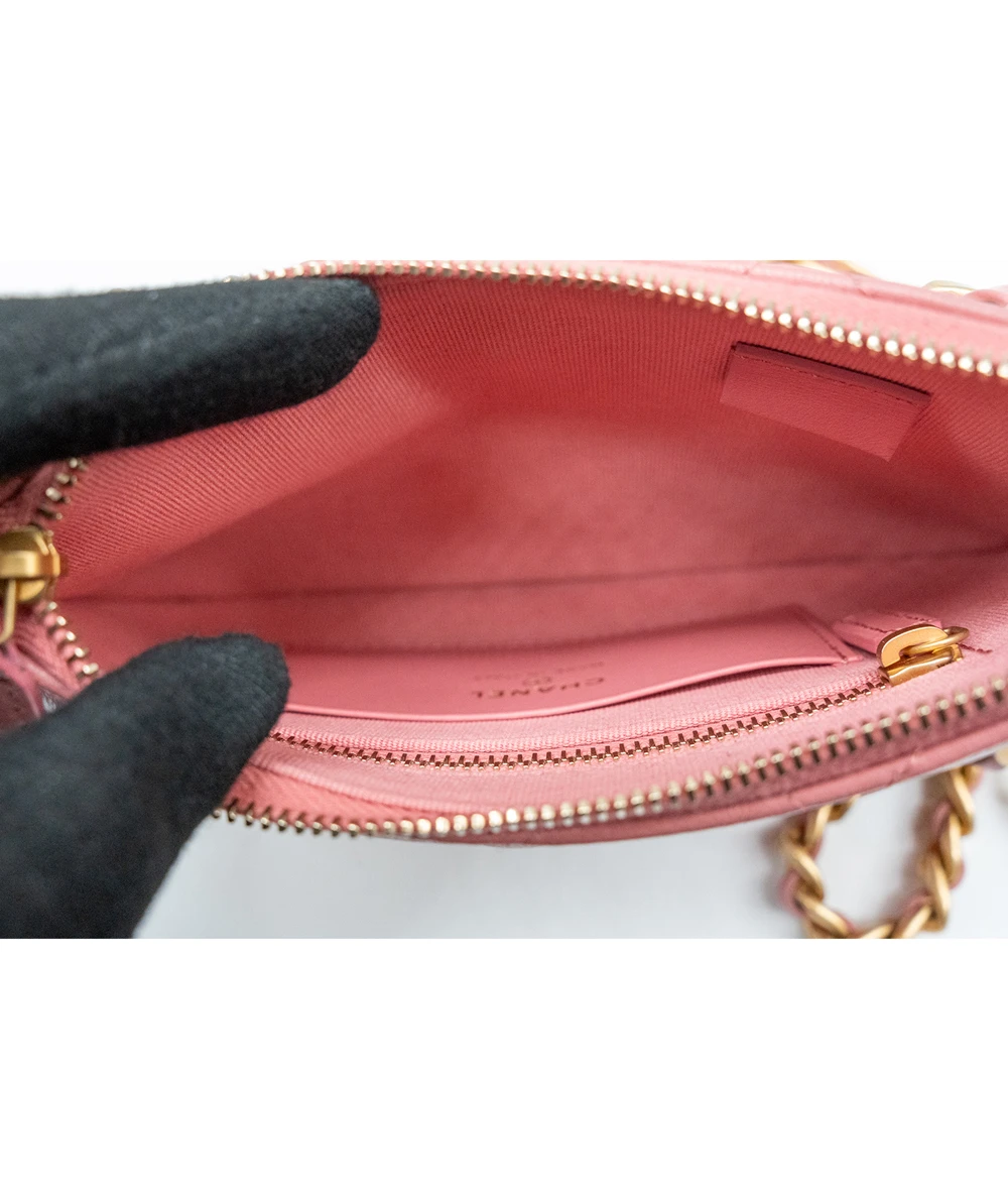 Chanel Coral Color Clutch with Chain in Lambskin Leather and Gold Hardware
