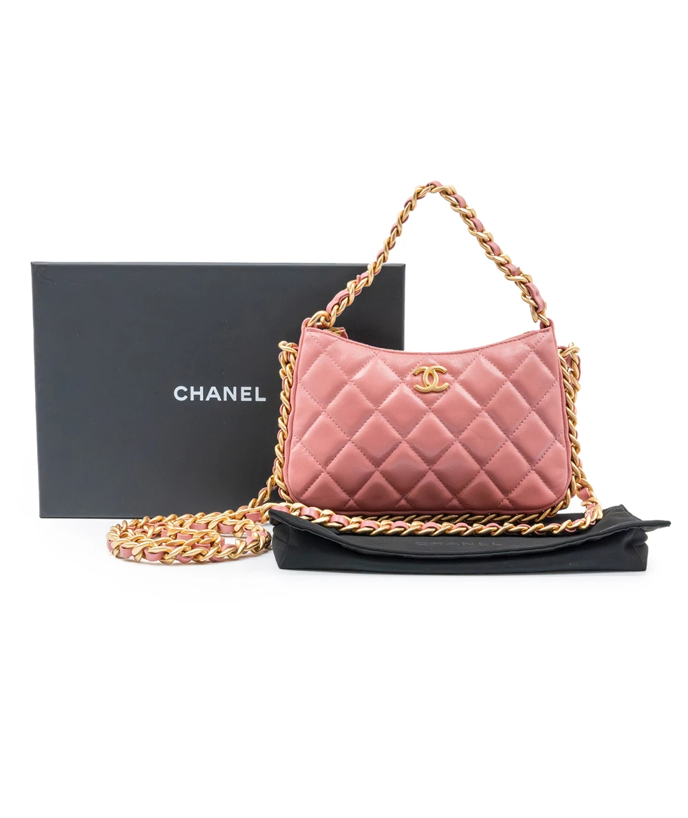 Chanel Coral Color Clutch with Chain in Lambskin Leather and Gold Hardware