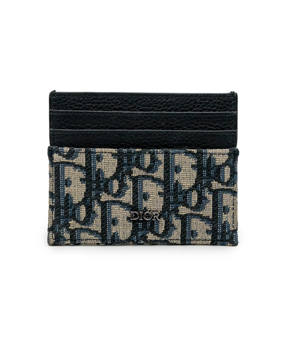 Christian Dior Blue/Beige Oblique Jacquard Card Holder