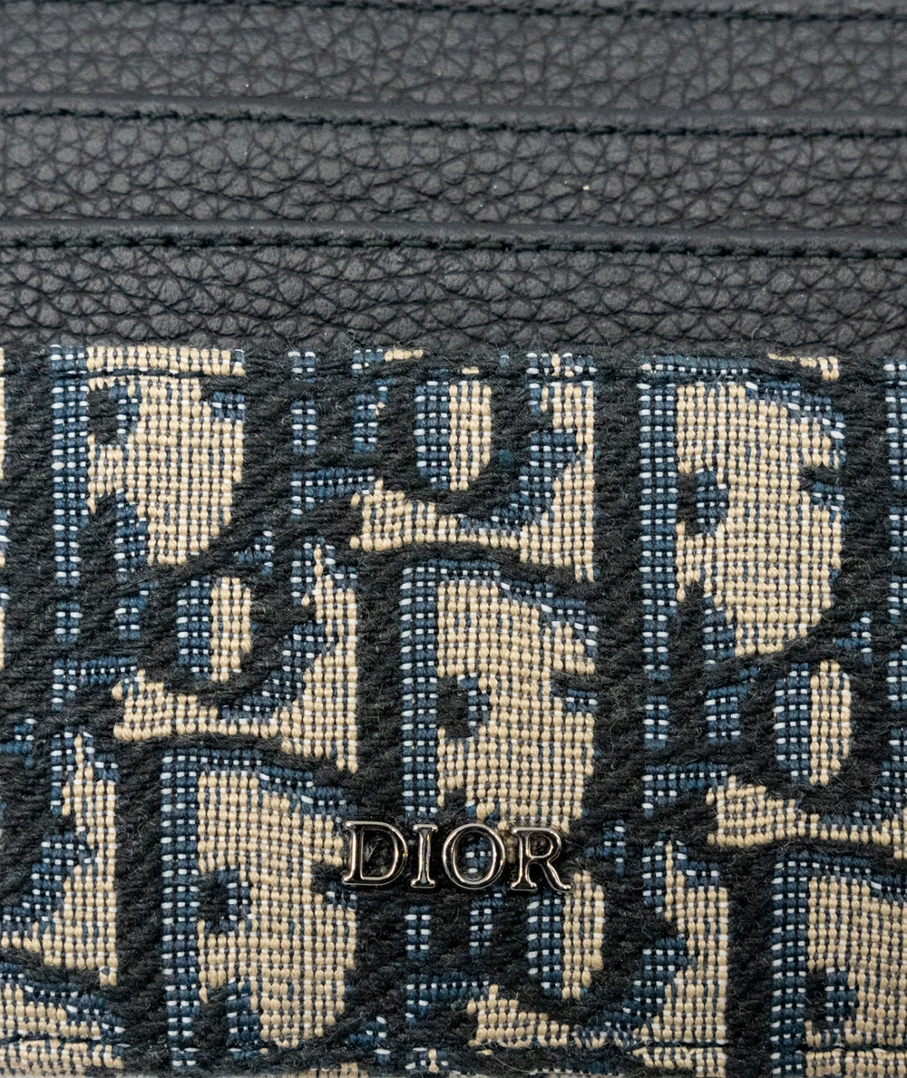 Christian Dior Blue/Beige Oblique Jacquard Card Holder