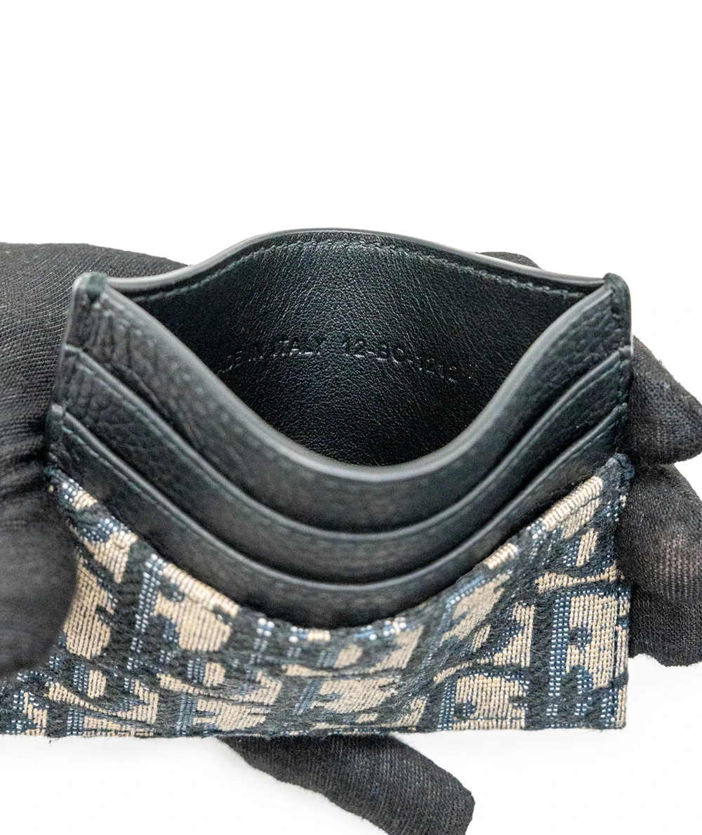 Christian Dior Blue/Beige Oblique Jacquard Card Holder