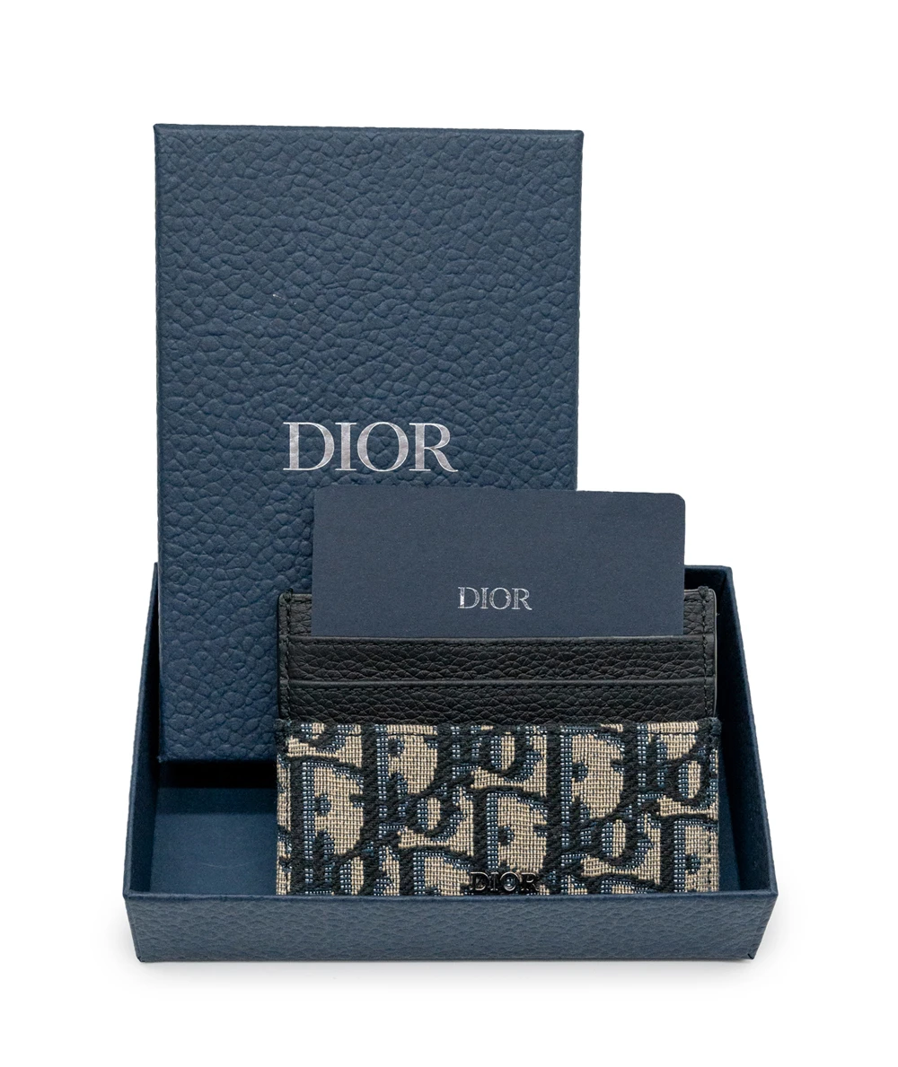 Christian Dior Blue/Beige Oblique Jacquard Card Holder