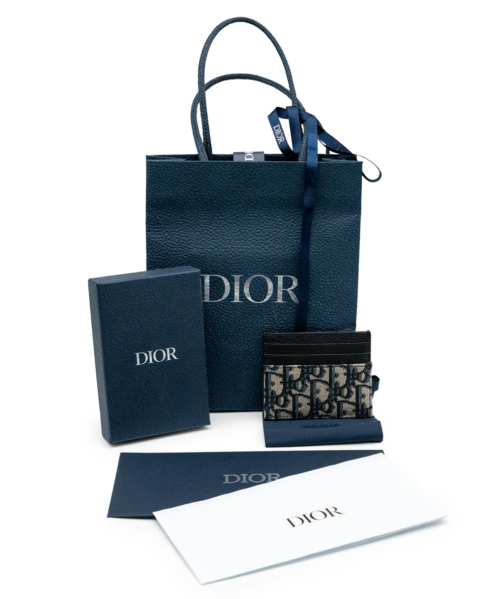 Christian Dior Blue/Beige Oblique Jacquard Card Holder