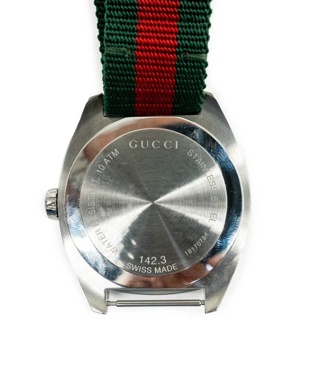 Gucci Metallic GG2570 41mm Watch with Green and Red Nylon Strap