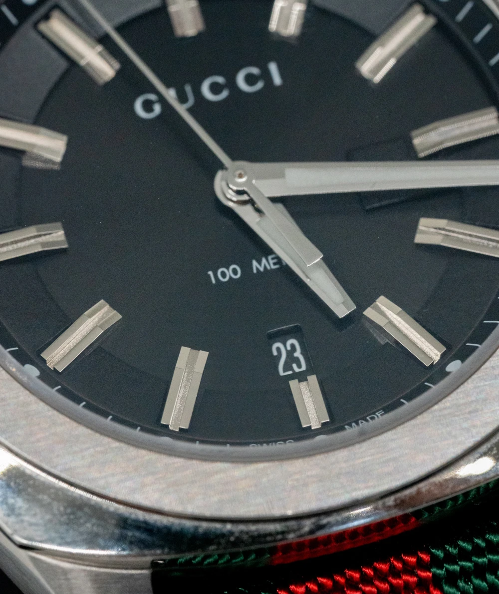 Gucci Metallic GG2570 41mm Watch with Green and Red Nylon Strap