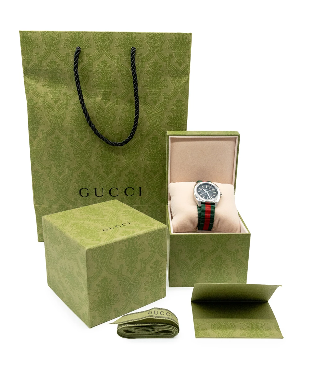 Gucci Metallic GG2570 41mm Watch with Green and Red Nylon Strap