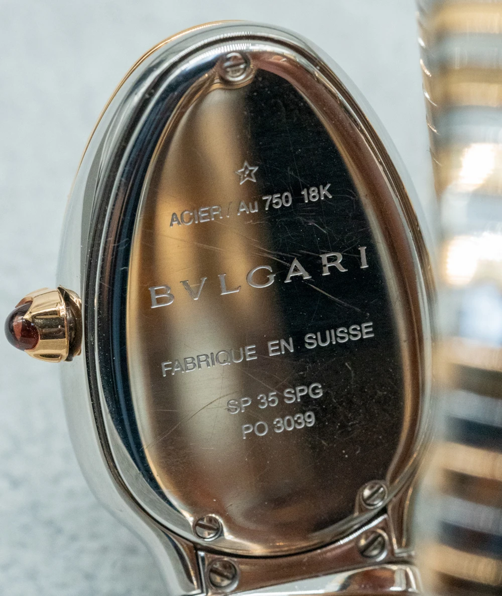 Bvlgari Serpenti 35mm Black Dial 18K Yellow Gold and Stainless Steel Tubogas Women's Wristwatch with Diamond Encrusted Bezel