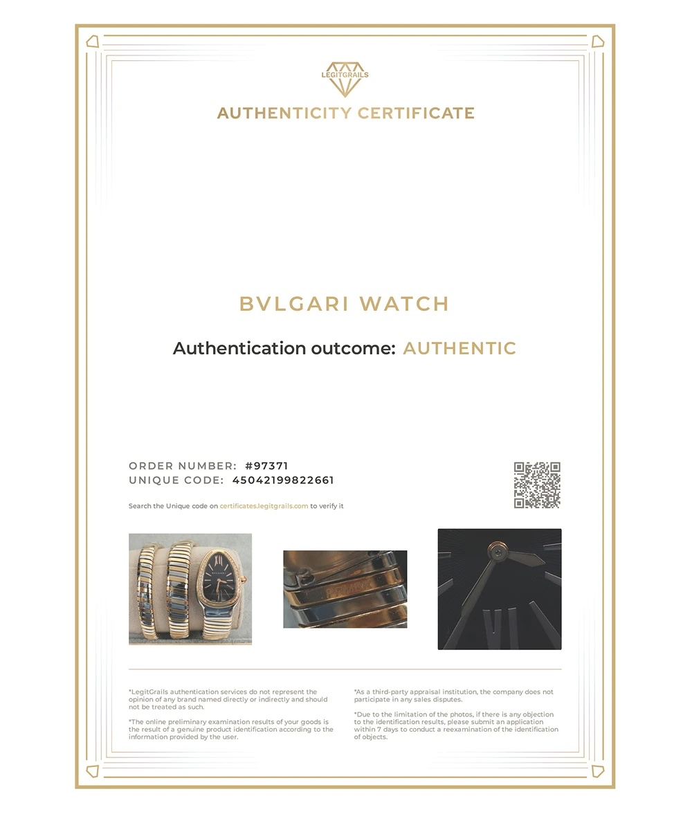 Bvlgari Serpenti 35mm Black Dial 18K Yellow Gold and Stainless Steel Tubogas Women's Wristwatch with Diamond Encrusted Bezel