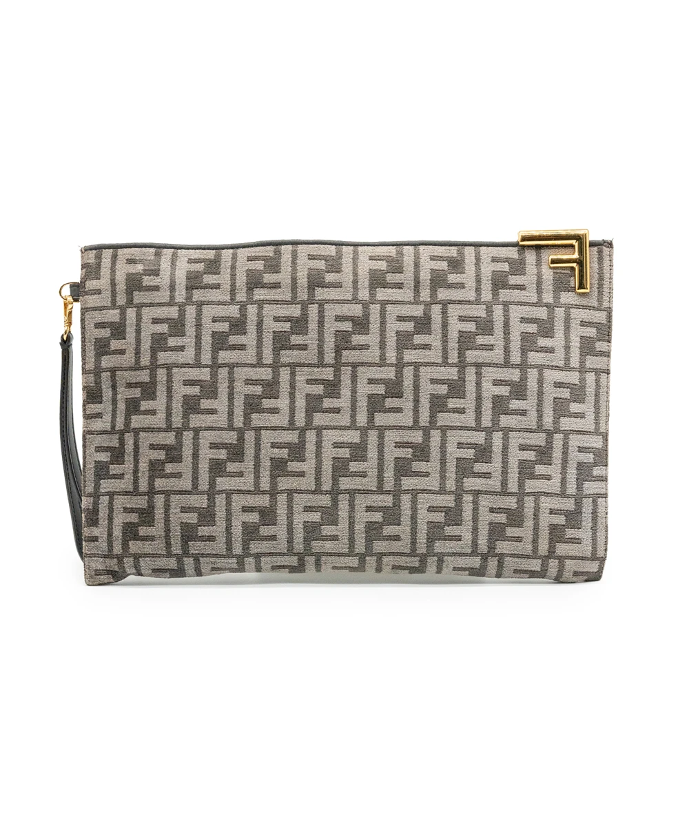 Fendi Logo Plaque Monogram Jacquard Fabric Large Clutch Bag