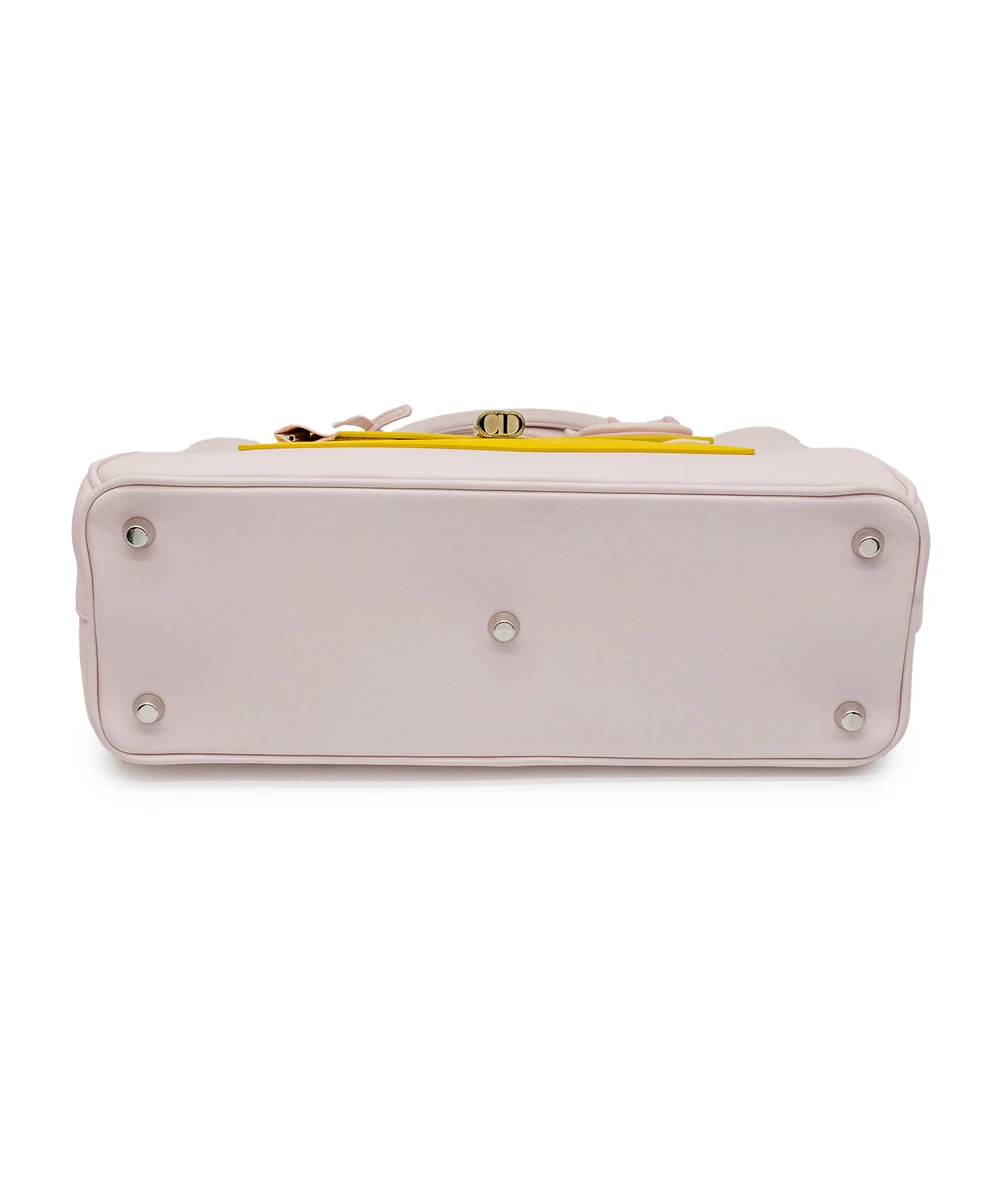 Dior Tri Color (Pink, Yellow, Black) Calfskin Leather Medium Diorissimo Pocket Tote Bag