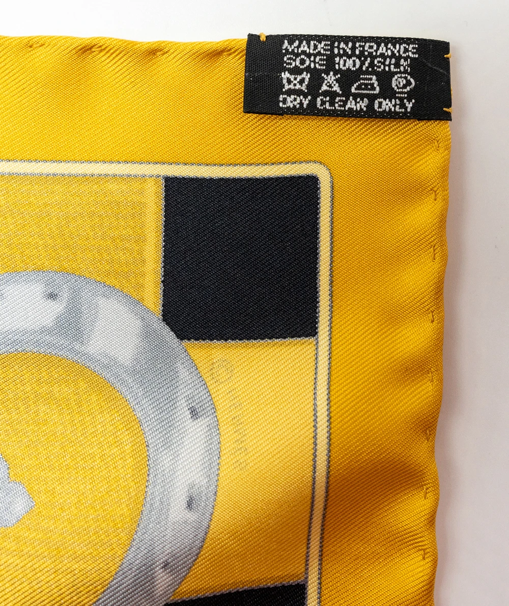 Hermes Black/Yellow 42 x 42cm Porte-Bonheur Printed Silk Square Scarf