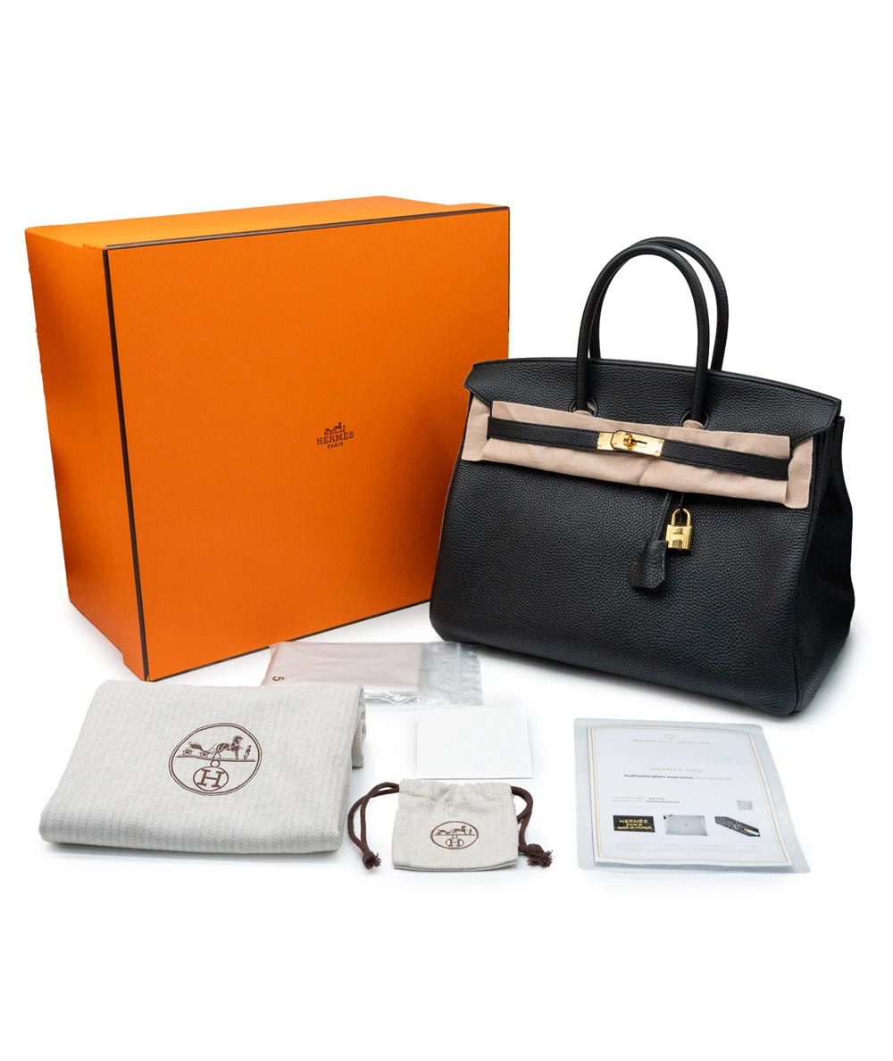 Hermes Birkin (Stamp X) Size 35 Togo Leather handbag in Black with Gold Hardware Brand New