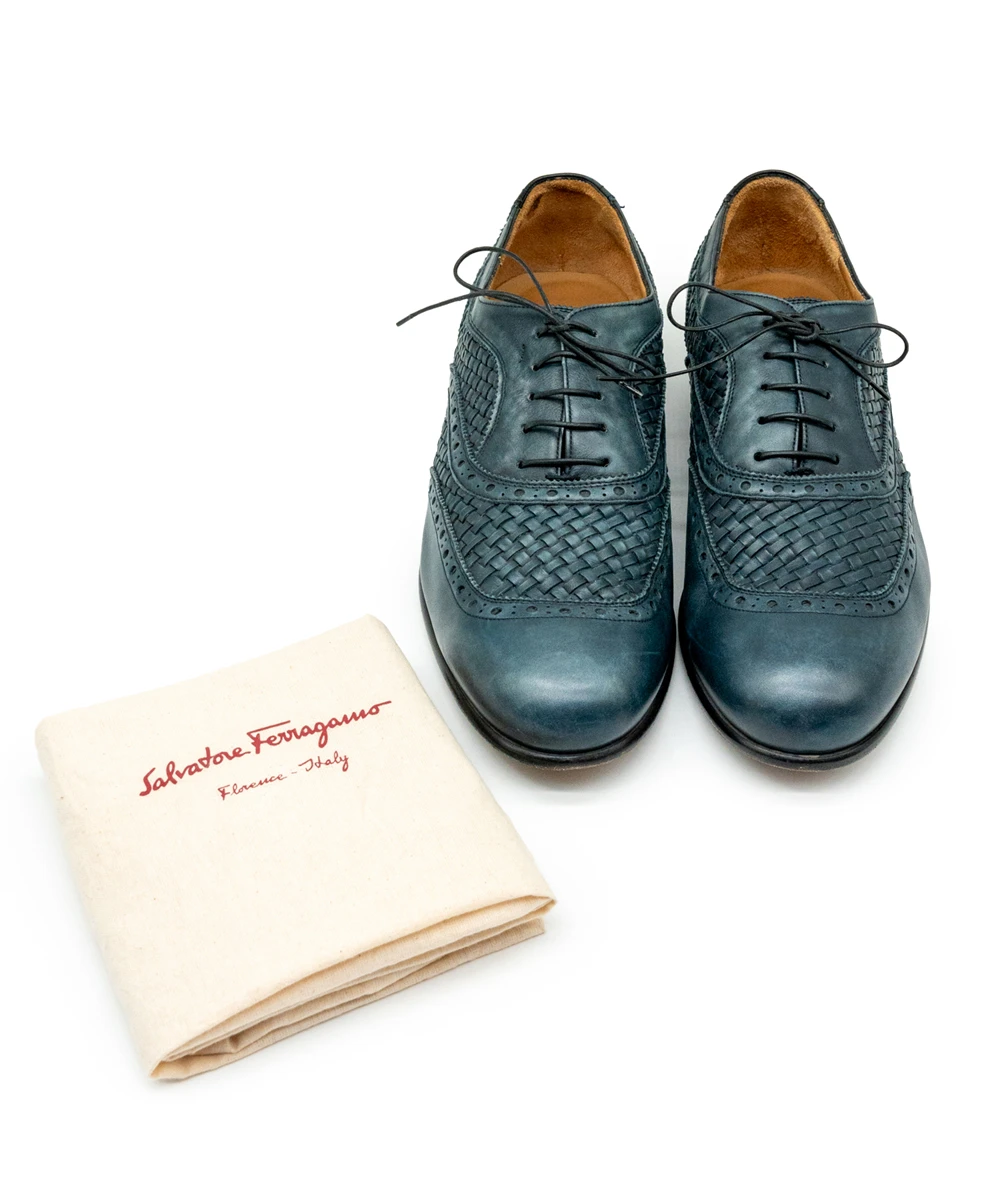 Salvatore Ferragamo Slate Blue Baldo Calf Dress Shoes for Men Size 43