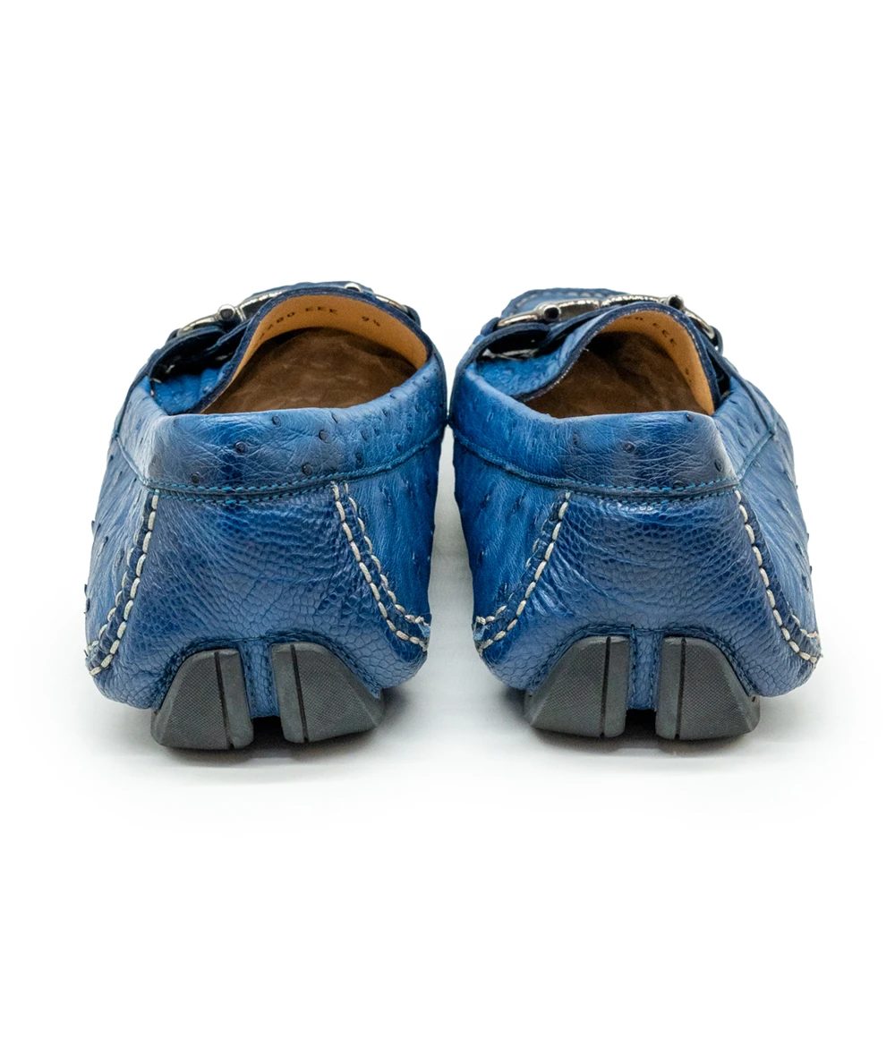 Salvatore Ferragamo Men's Blue Ostrich Leather Loafers Size 42.5
