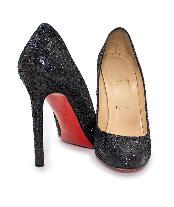 Christian Louboutin Size 37 Black Glitter Fifi Pumps