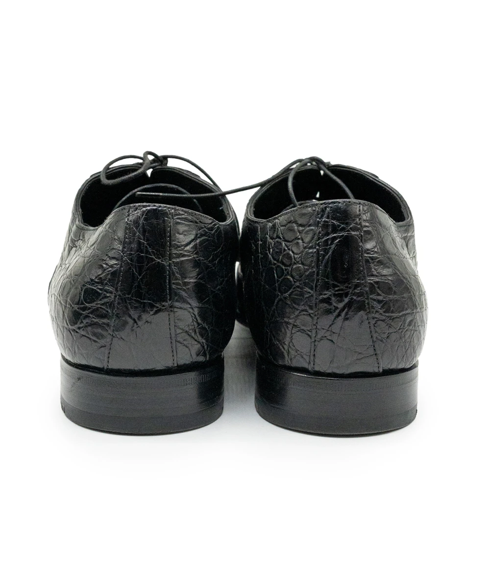 Prada Crocodile Lace Up Leather Shoes in Black Size 43