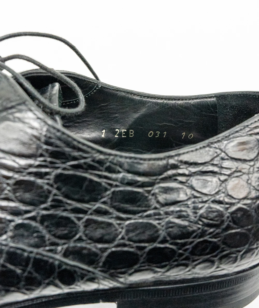 Prada Crocodile Lace Up Leather Shoes in Black Size 43