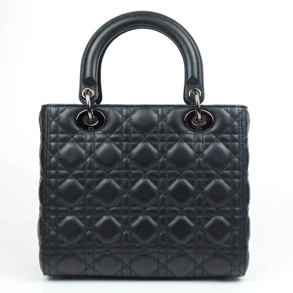 Christian Dior Black Color Cannage Lambskin Leather Medium Lady Dior Satchel Bag