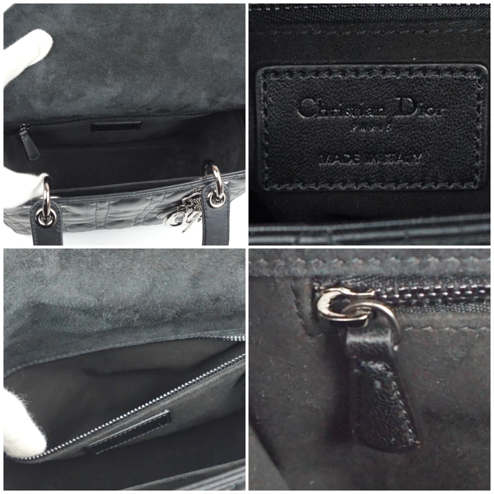 Christian Dior Black Color Cannage Lambskin Leather Medium Lady Dior Satchel Bag