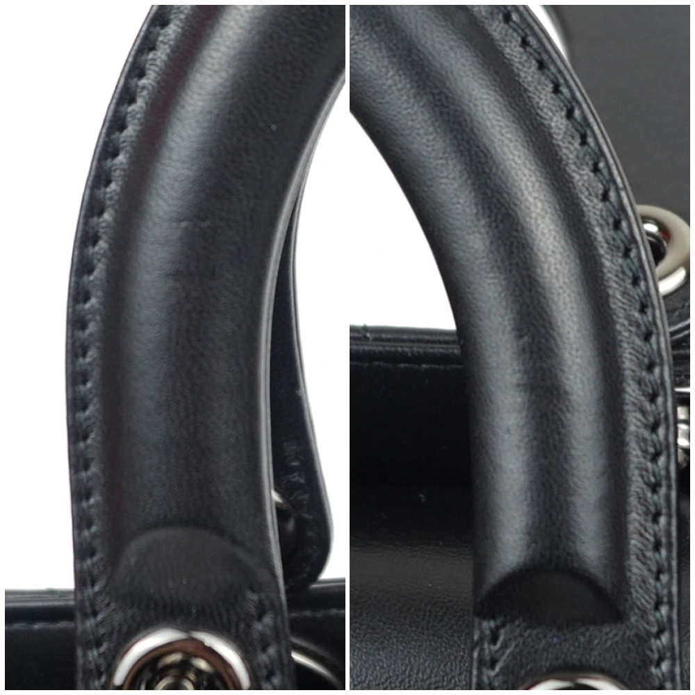 Christian Dior Black Color Cannage Lambskin Leather Medium Lady Dior Satchel Bag