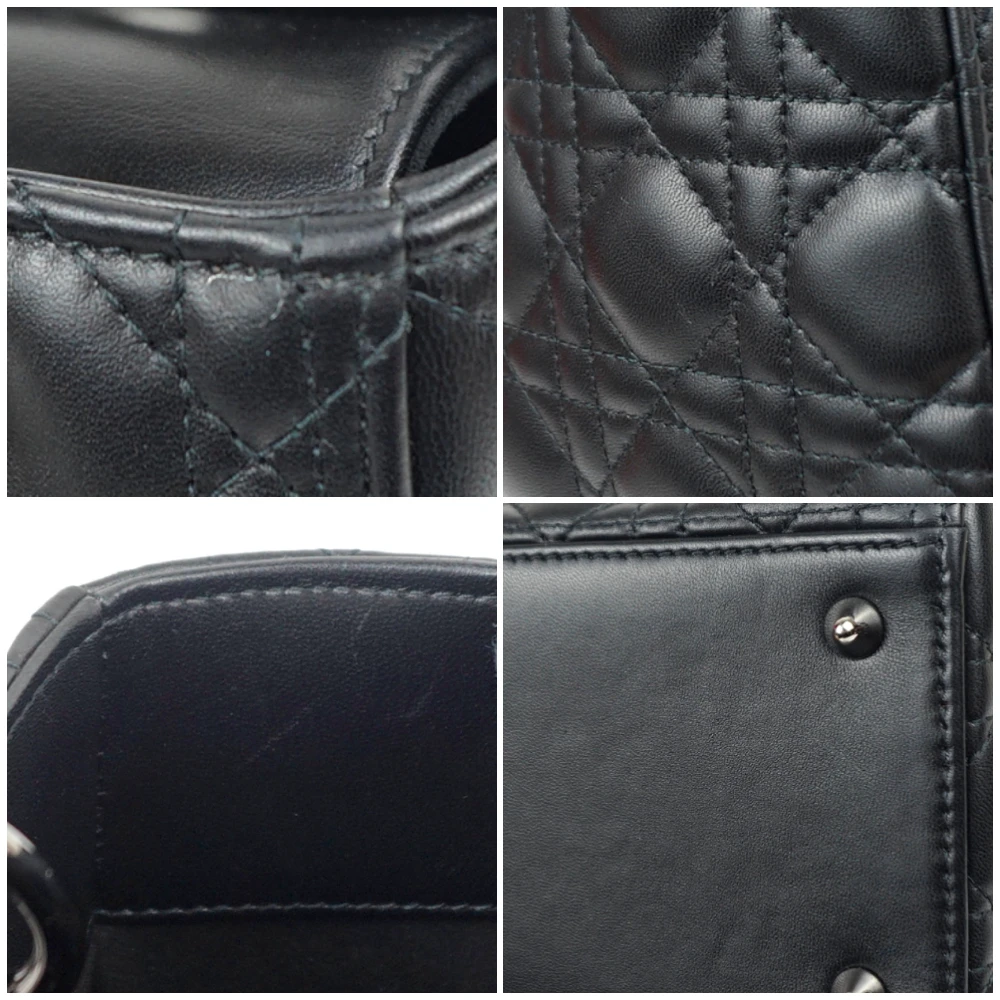 Christian Dior Black Color Cannage Lambskin Leather Medium Lady Dior Satchel Bag