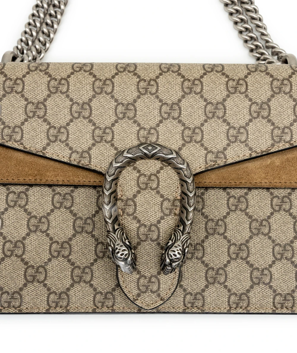 Gucci Beige GG Supreme Canvas and Suede Small Dionysus Shoulder Bag