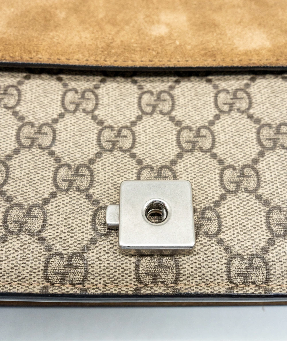 Gucci Beige GG Supreme Canvas and Suede Small Dionysus Shoulder Bag