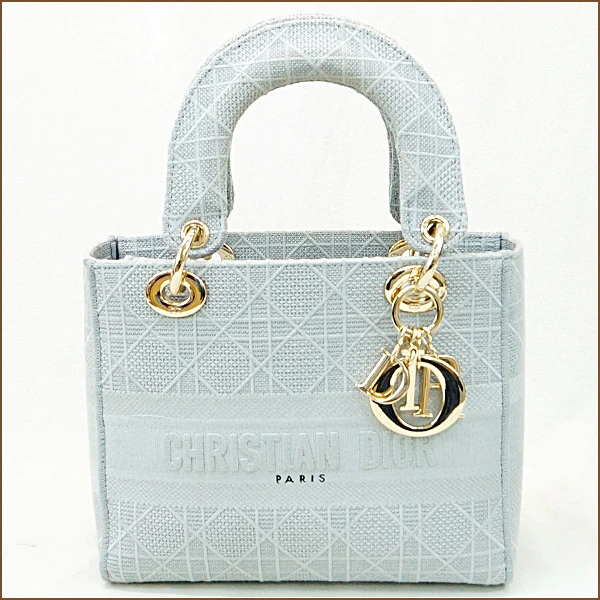 Christian Dior Gray Color Cannage Canvas Medium Lady D- Lite Bag