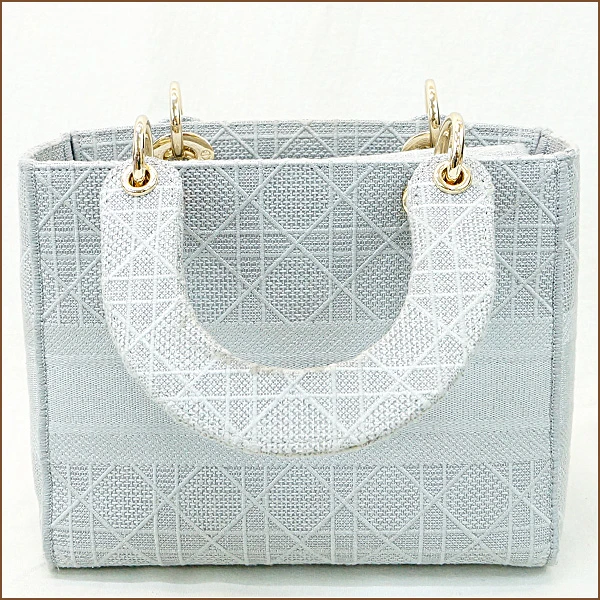 Christian Dior Gray Color Cannage Canvas Medium Lady D- Lite Bag