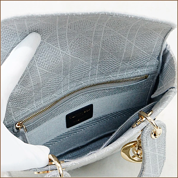 Christian Dior Gray Color Cannage Canvas Medium Lady D- Lite Bag