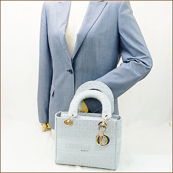 Christian Dior Gray Color Cannage Canvas Medium Lady D- Lite Bag