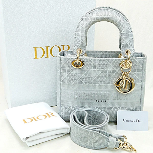 Christian Dior Gray Color Cannage Canvas Medium Lady D- Lite Bag