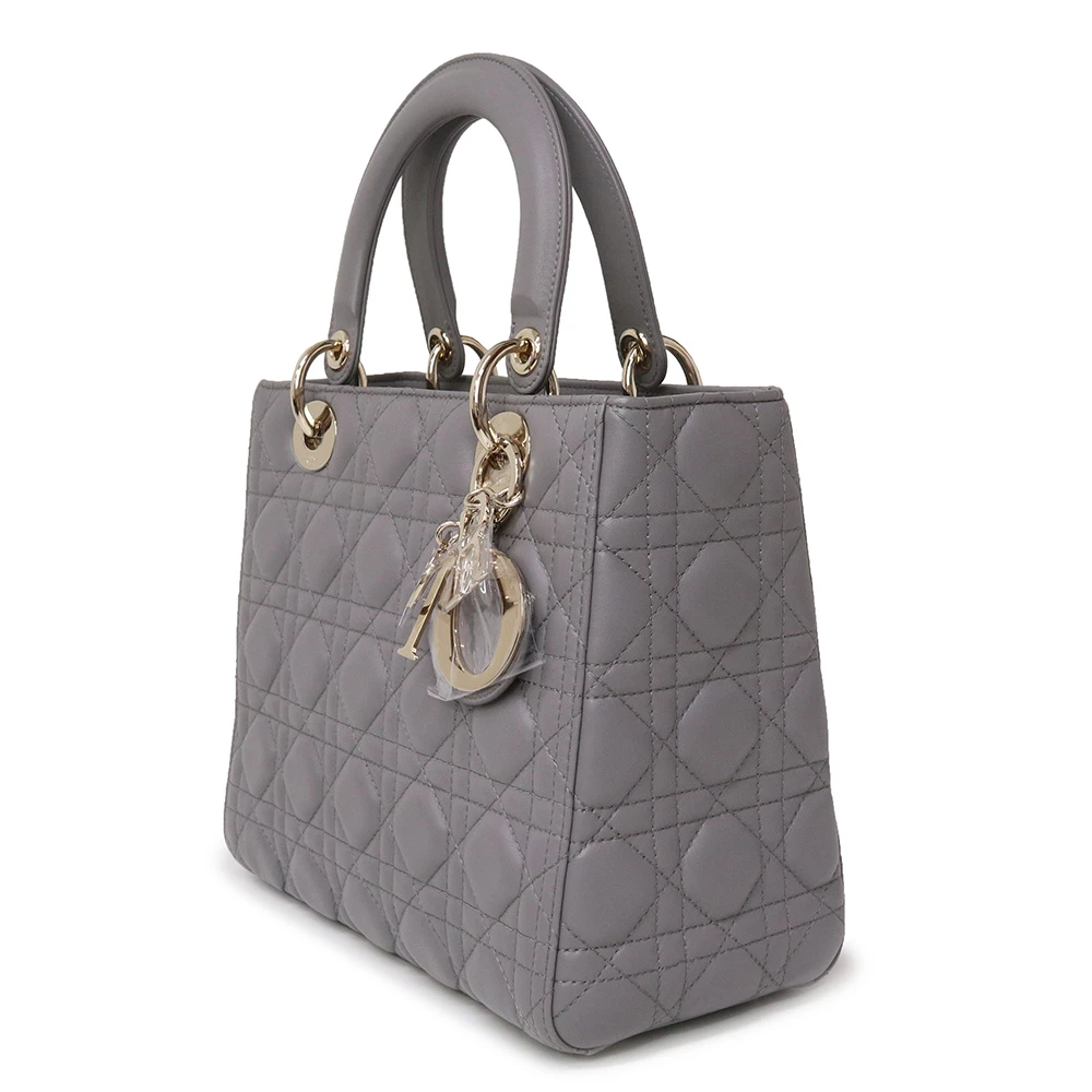 Christian Dior Grey Color Cannage Lambskin Leather Medium Lady Dior Satchel Bag
