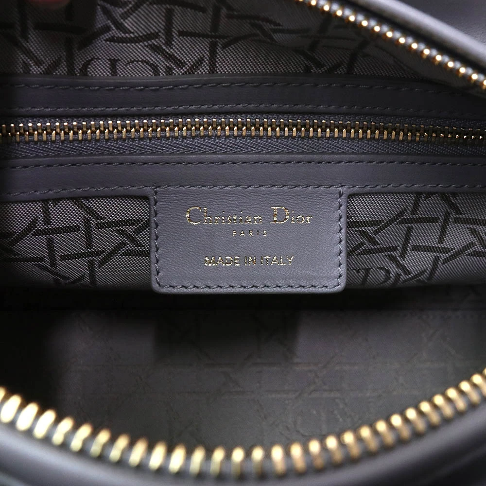 Christian Dior Grey Color Cannage Lambskin Leather Medium Lady Dior Satchel Bag