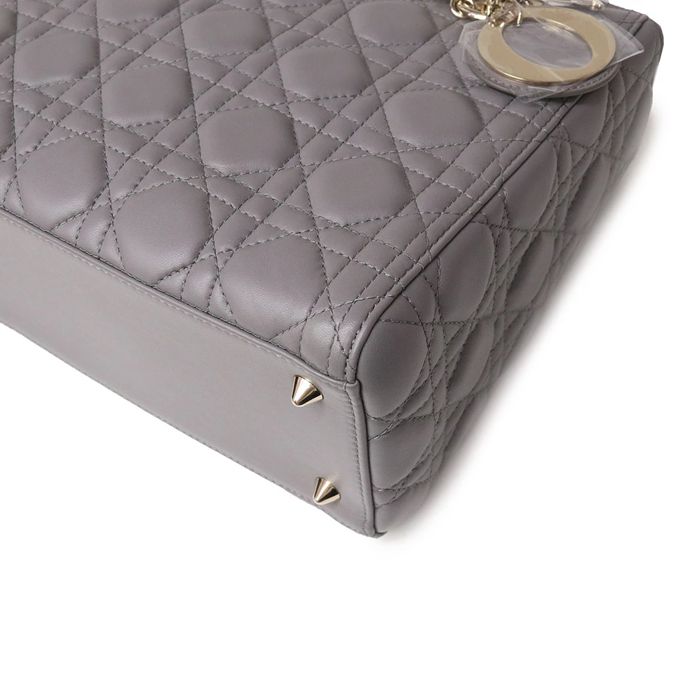 Christian Dior Grey Color Cannage Lambskin Leather Medium Lady Dior Satchel Bag