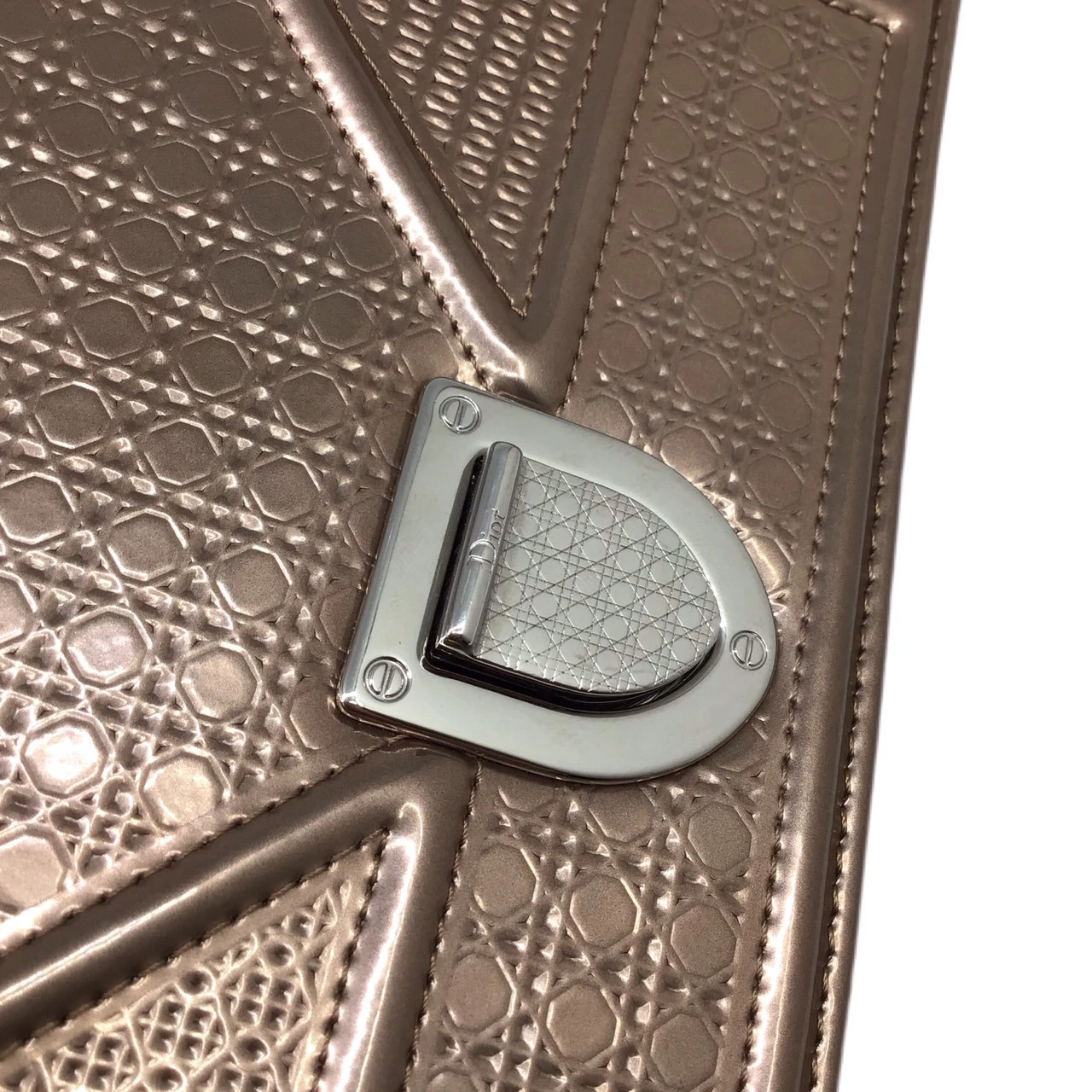 Dior Metallic Rose Gold Micro Cannage Patent Leather Medium Diorama Shoulder Bag