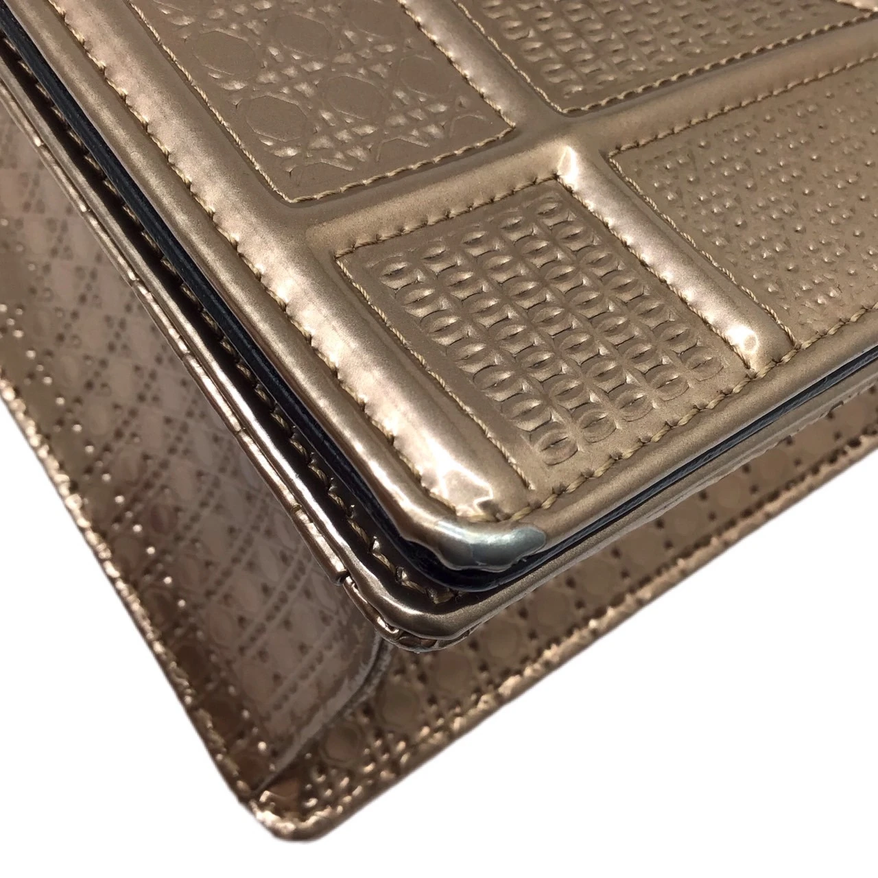 Dior Metallic Rose Gold Micro Cannage Patent Leather Medium Diorama Shoulder Bag